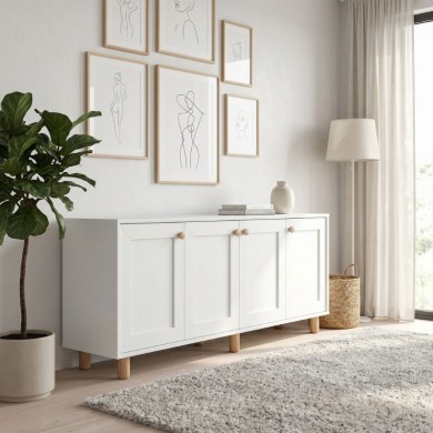 Μπουφές Bohemian Megapap χρώμα λευκό - φυσικό οξιάς 180x40x75εκ.