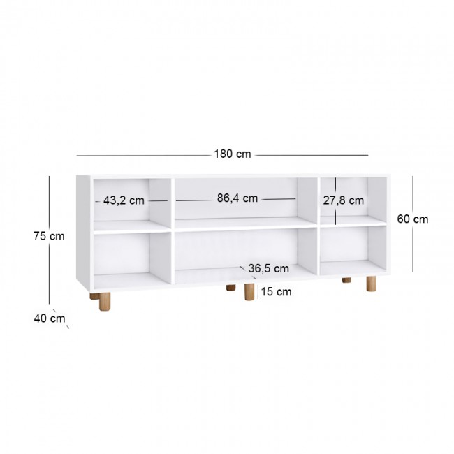 Μπουφές Bohemian Megapap χρώμα λευκό - φυσικό οξιάς 180x40x75εκ.