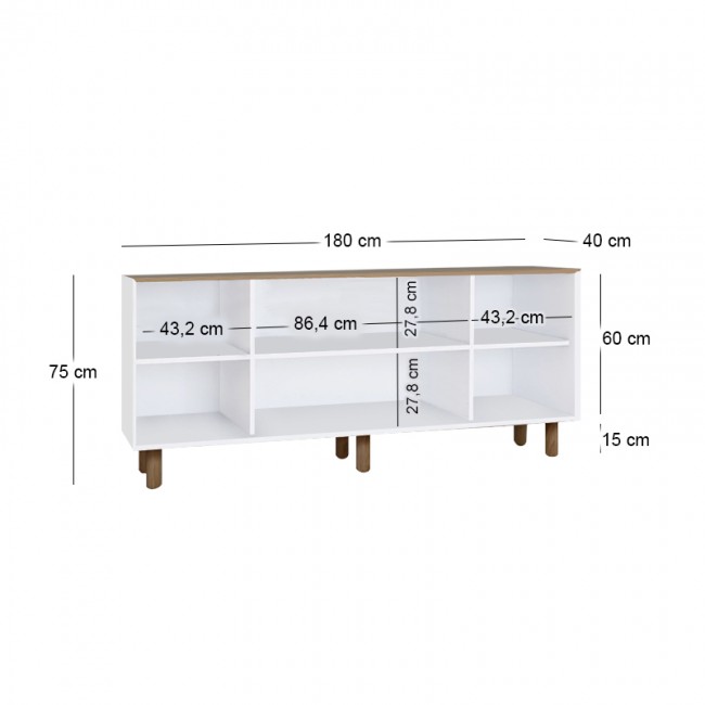 Μπουφές Bohemian Megapap χρώμα λευκό - φυσικό οξιάς 180x40x75εκ.