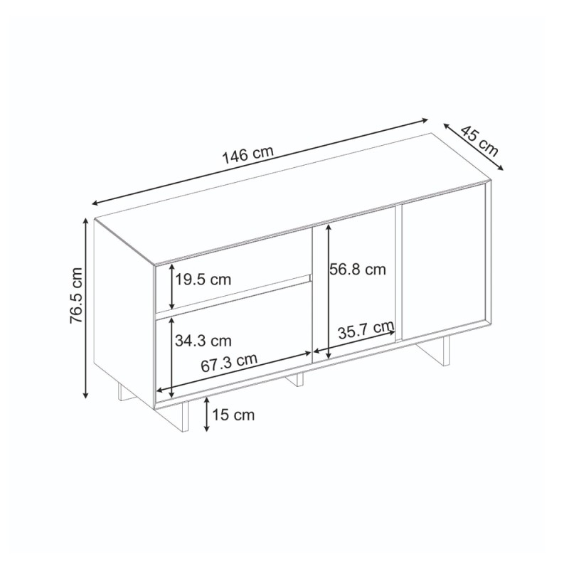Μπουφές Capri Megapap χρώμα καρυδί milano 146x45x76,5εκ.