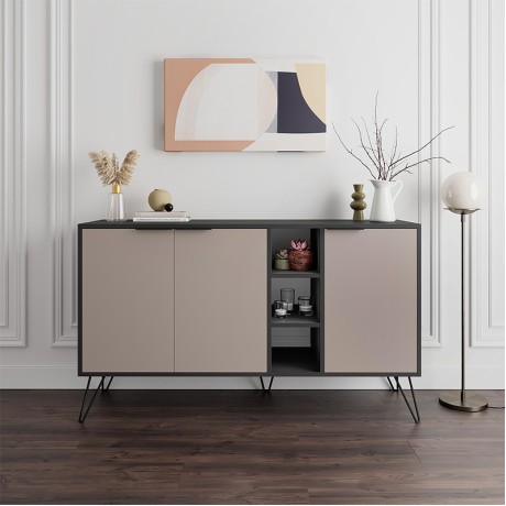 Μπουφές Clara Megapap χρώμα ανθρακί - ανοιχτή μόκα 142x35,6x83εκ.