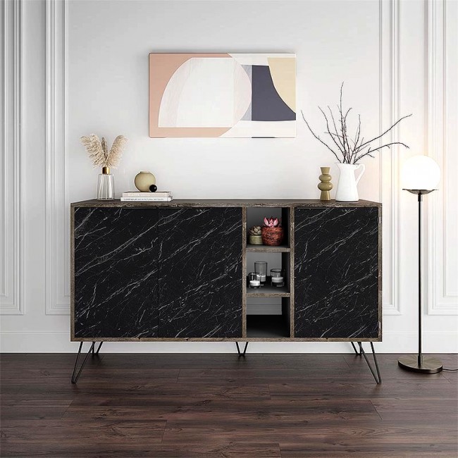 Μπουφές Clara Megapap χρώμα dark coffee - μαύρο εφέ μαρμάρου 142x35,6x83εκ.