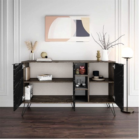 Μπουφές Clara Megapap χρώμα dark coffee - μαύρο εφέ μαρμάρου 142x35,6x83εκ.