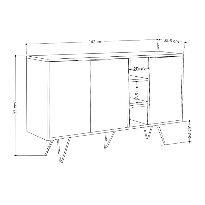 Clara Megapap melamine buffet in oak color 142x35,6x83cm.