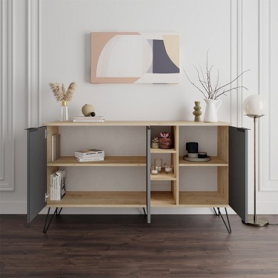 Clara Megapap melamine buffet in oak-anthracite color 142x35,6x83cm.