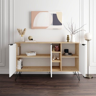 Μπουφές Clara Megapap χρώμα sapphire oak - λευκό 142x35,6x83εκ.