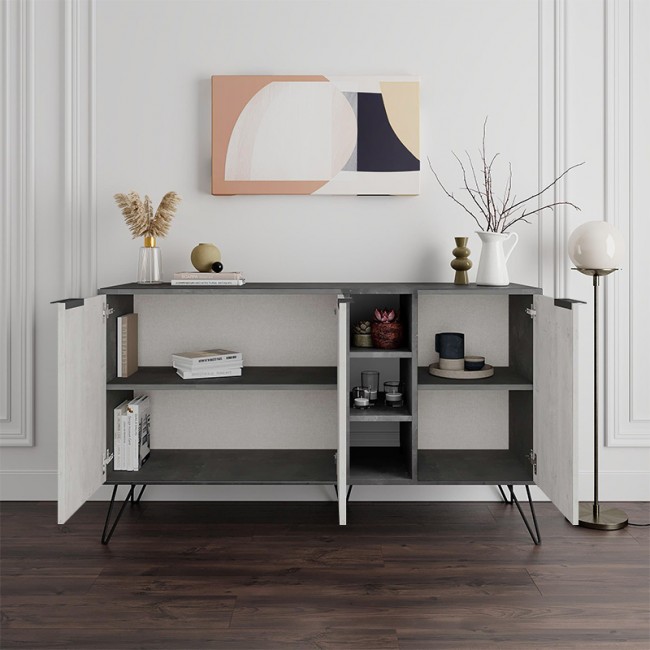 Μπουφές Clara Megapap χρώμα γκρι ρετρό - λευκό αντικέ 142x35,6x83εκ.