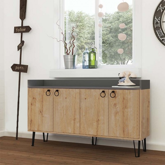 Μπουφές Dea Megapap χρώμα φυσικό οξιάς - ανθρακί 140x36x80εκ.