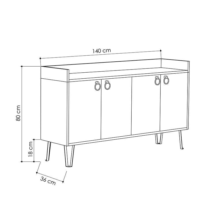 Μπουφές Dea Megapap χρώμα φυσικό οξιάς - ανθρακί 140x36x80εκ.