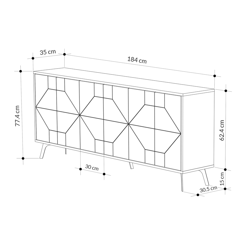 Dune Megapap melamine buffet in anthracite color 184x35x77,4cm.