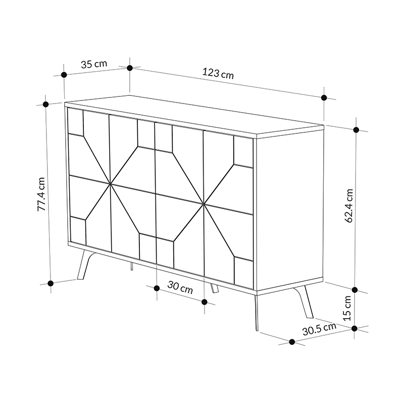 Dune Megapap melamine buffet in oak color 123x35x77,4cm.