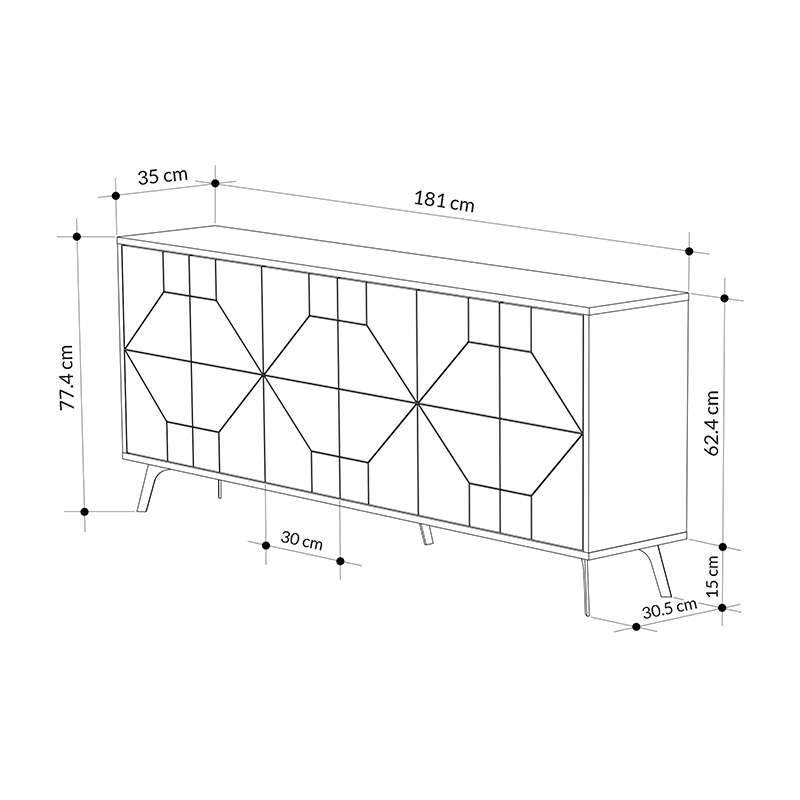 Μπουφές Dune Megapap χρώμα φυσικό οξιάς 184x35x77,4εκ.