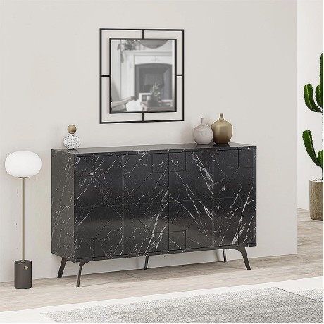 Μπουφές Dune Megapap χρώμα μαύρο εφέ μαρμάρου 123x35x77,4εκ.