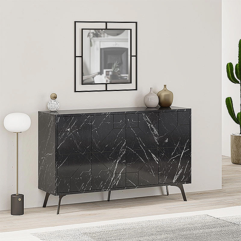 Μπουφές Dune Megapap χρώμα μαύρο εφέ μαρμάρου 123x35x77,4εκ.
