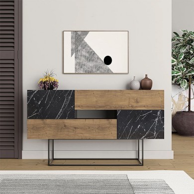 Eros Megapap melamine buffet in light brown-black marble effect color 145x40x82cm.