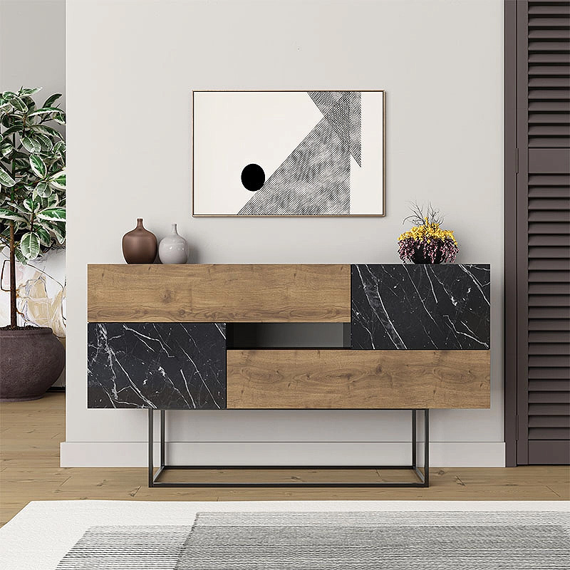 Eros Megapap melamine buffet in light brown-black marble effect color 145x40x82cm.