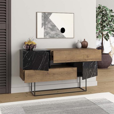 Eros Megapap melamine buffet in light brown-black marble effect color 145x40x82cm.