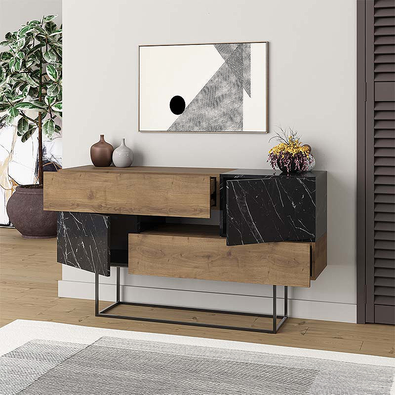 Eros Megapap melamine buffet in light brown-black marble effect color 145x40x82cm.