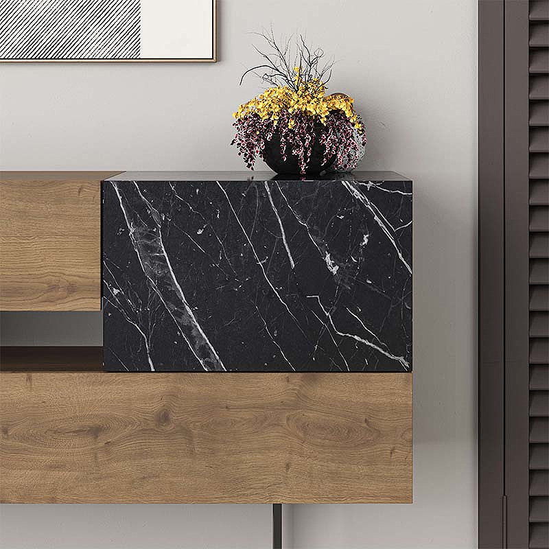 Eros Megapap melamine buffet in light brown-black marble effect color 145x40x82cm.