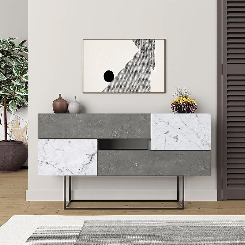 Eros Megapap melamine buffet in retro grey - white marble effect color 145x40x82cm.