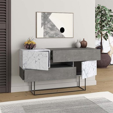 Eros Megapap melamine buffet in retro grey - white marble effect color 145x40x82cm.