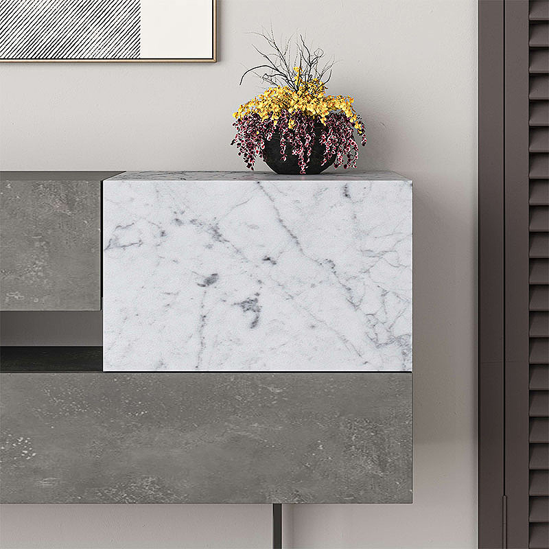 Eros Megapap melamine buffet in retro grey - white marble effect color 145x40x82cm.