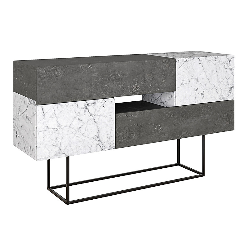 Eros Megapap melamine buffet in retro grey - white marble effect color 145x40x82cm.