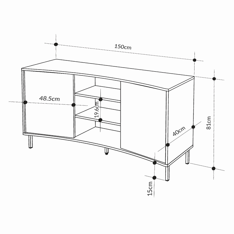 Frem Megapap melamine console in ash green color 150x40x81cm.