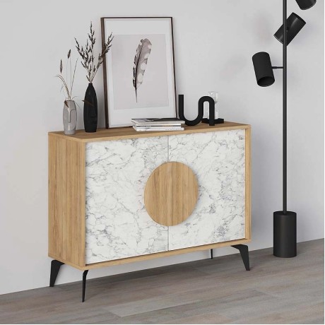 Gora Megapap melamine buffet in oak - white marble color 110x35,6x82cm.
