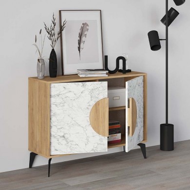 Gora Megapap melamine buffet in oak - white marble color 110x35,6x82cm.