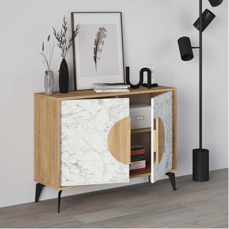 Gora Megapap melamine buffet in oak - white marble color 110x35,6x82cm.