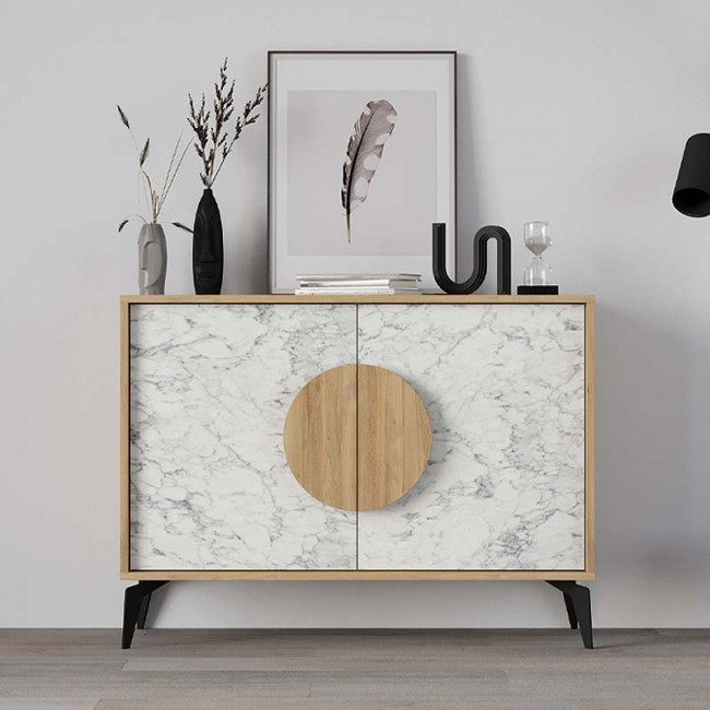 Μπουφές Gora Megapap χρώμα φυσικό οξιάς - λευκό εφέ μαρμάρου 110x35,6x82εκ.