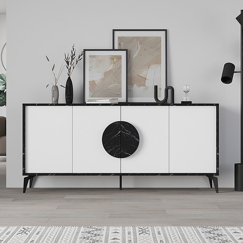 Μπουφές Gora Megapap χρώμα μαύρο εφέ μαρμάρου - λευκό 180x35,6x82εκ.