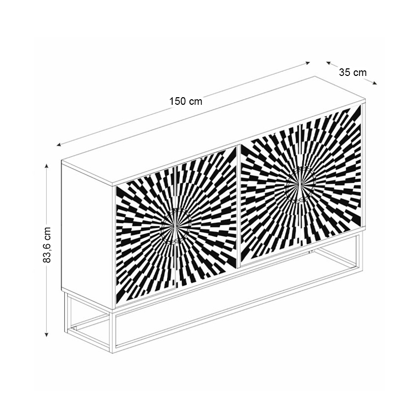 Gradel Megapap  melamine buffet in black - white color 150x35x83,6cm.