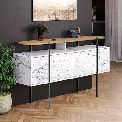 Hanley Megapap melamine buffet in white marble effect 150x38x86,2εκ.