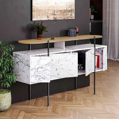 Hanley Megapap melamine buffet in white marble effect 150x38x86,2εκ.