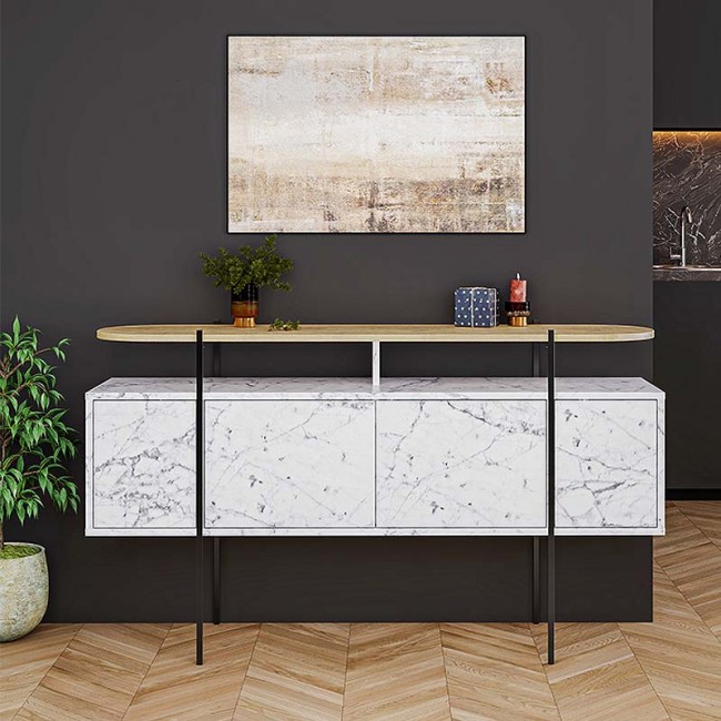 Μπουφές Hanley Megapap χρώμα λευκό εφέ μαρμάρου 150x38x86,2εκ.