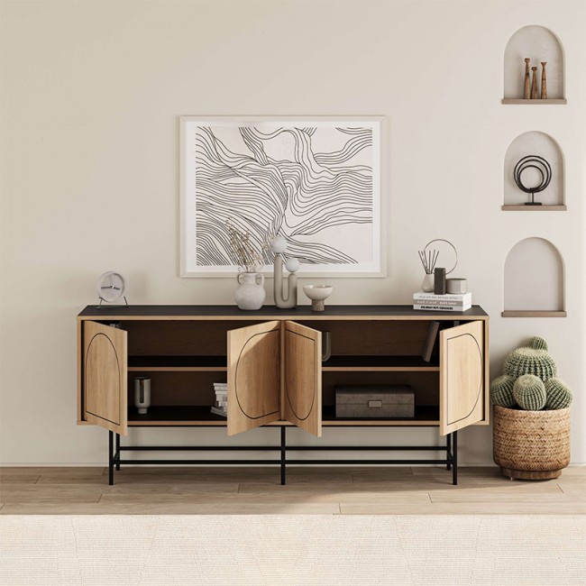 Joji Megapap melamine console in sapphire oak - silky black color 186,8x40x77,6cm.