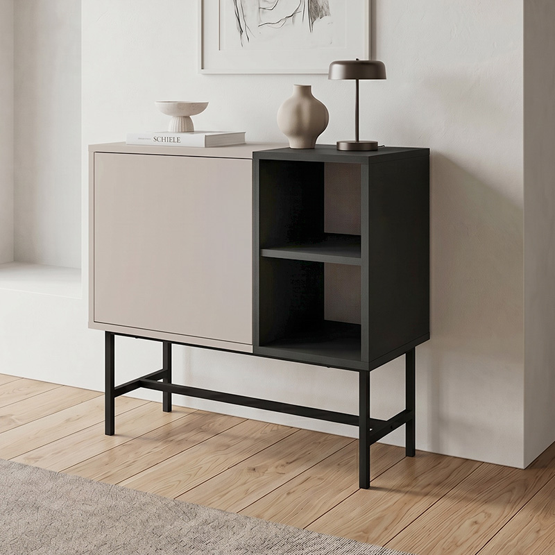 Mona Megapap melamine console in sandstone - black wood color 81x40x80cm.