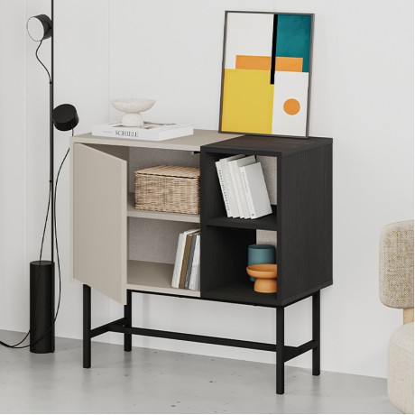 Mona Megapap melamine console in sandstone - black wood color 81x40x80cm.