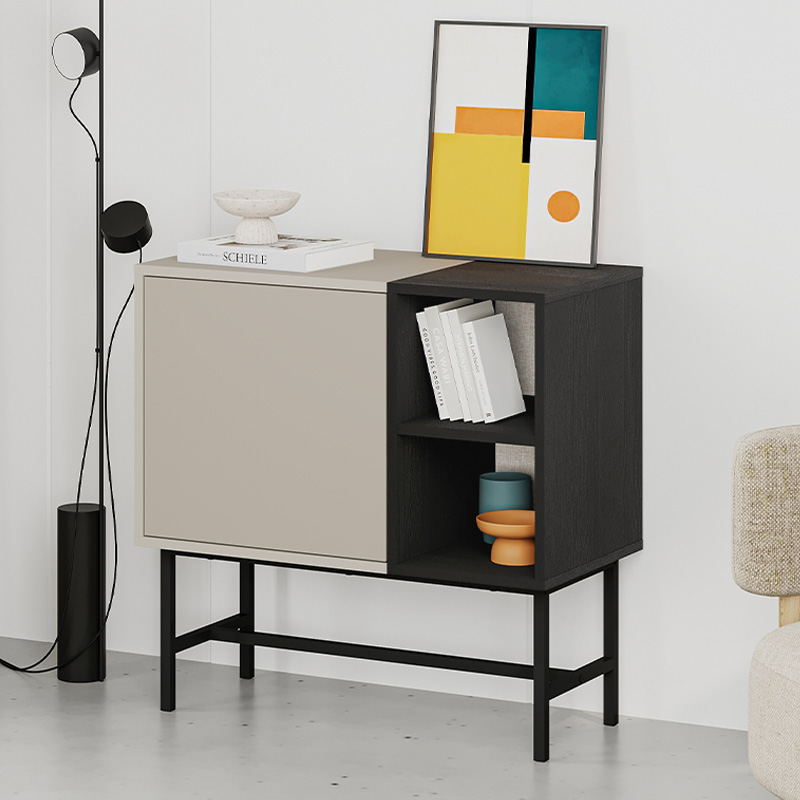 Mona Megapap melamine console in sandstone - black wood color 81x40x80cm.