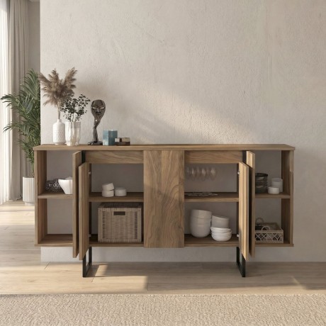 Orontes Megapap melamine console in walnut color 160x35.2x80cm.
