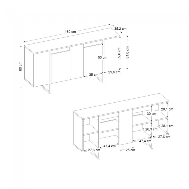 Μπουφές Orontes Megapap χρώμα καρυδί 160x35,2x80εκ.