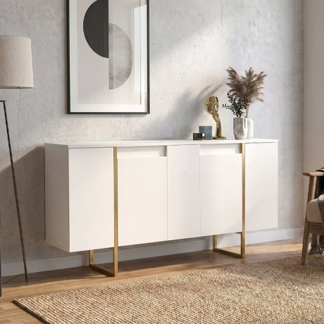 Orontes Megapap melamine console in white - gold color 160x35.2x80cm.
