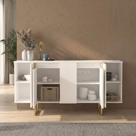 Orontes Megapap melamine console in white - gold color 160x35.2x80cm.
