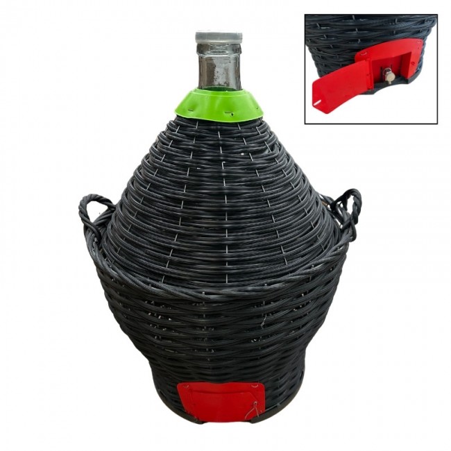 Νταμιτζάνα γυάλινη με πλέξη 54 Λίτρων με ανοξείδωτη κάνουλα για κρασί - τσίπουρο