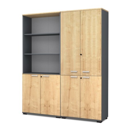 Venturo Megapap melamine office bookcase with doors in athracite - oak color 160x40x200cm.