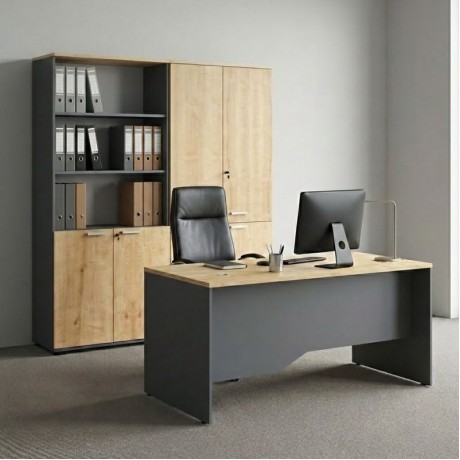 Venturo Megapap melamine office bookcase with doors in athracite - oak color 160x40x200cm.