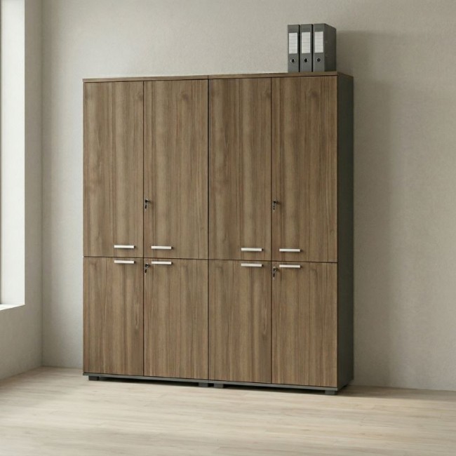 Venturo Megapap melamine office bookcase with doors in athracite - walnut color 160x40x200cm.