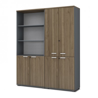 Venturo Megapap melamine office bookcase with doors in athracite - walnut color 160x40x200cm.